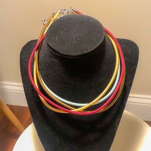 Group of 4 chokers - red, blue, gold, & tan